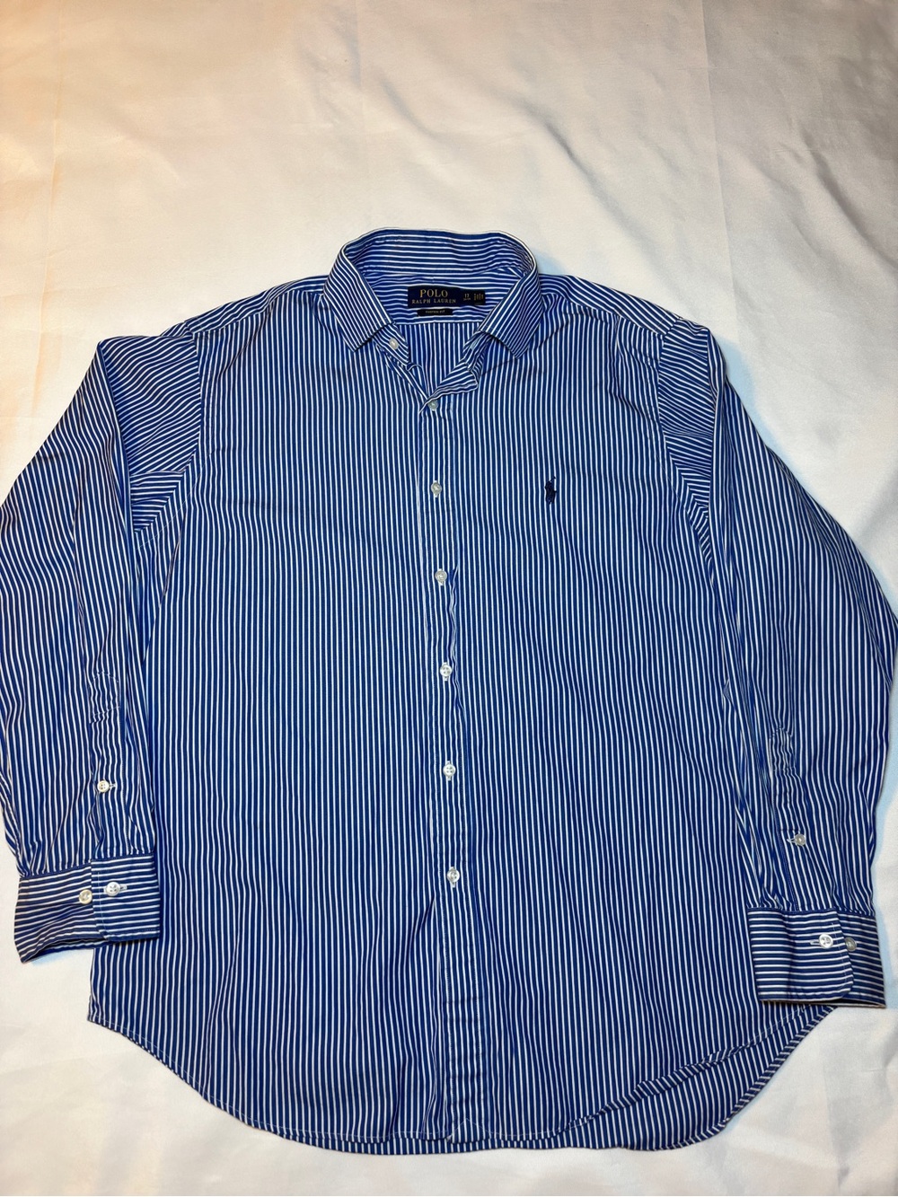 Polo Ralph Lauren Custom Fit Long Sleeve Button Up Blue White Shirt Mens SZ XL